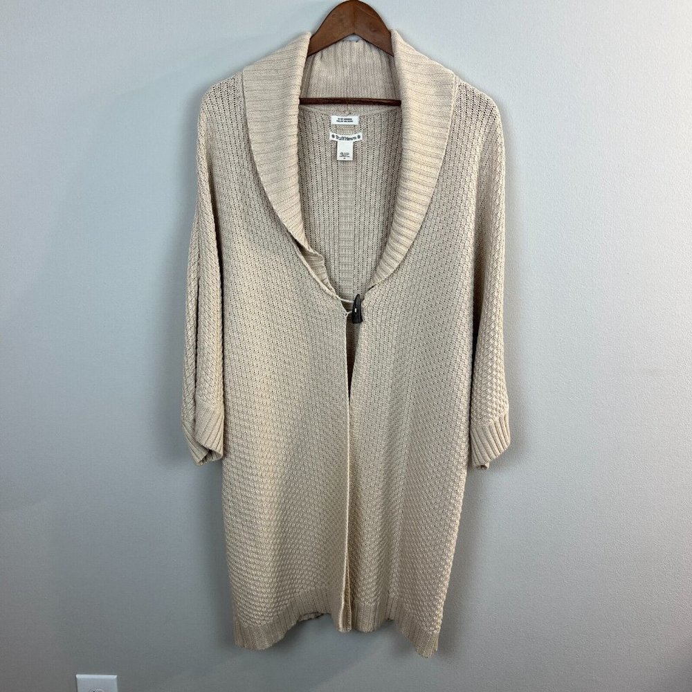 Ruff Hewn Duster Cardigan Sweater XL Womens Beige Toggle 100% Cotton Knit Dolman